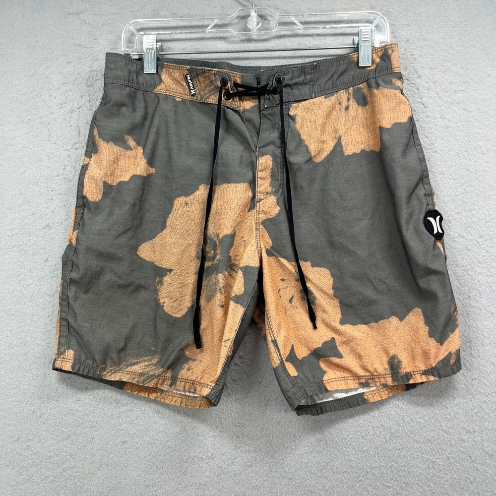 Hurley Board Shorts Mens 29 Grey Orange Floral Bleach Wash‎ Surf Swim Trunks